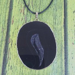 Statement black agate geode necklace